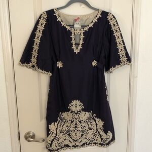 Yoana Baraschi Navy and Cream Embroidered Dress